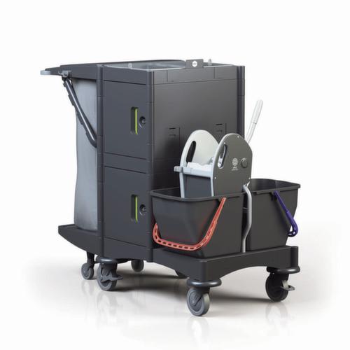 Harema Chariot de lavage humide Black is Green Brix School avec presse à balais et porte-sacs à ordures, 2x15 l seau en noir