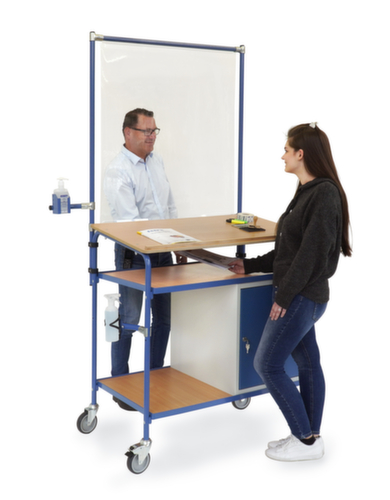 fetra Bureau mobile avec équipement de contrôle des infections, RAL7035 gris clair/RAL5007 bleu brillant