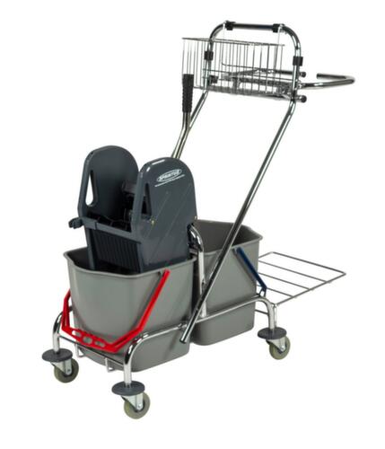 Chariot de lavage humide avec presse à balais et porte-sacs à ordures, 2x17 l seau en ROUGE/BLEU