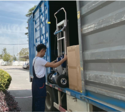 Diable monte-escaliers ERGO® avec élévateur, force 170 kg, largeur de pelle 430 mm, bandage caoutchouc plein