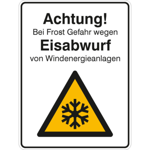 panneau indicateur SafetyMarking®, « Attention ! En période de gel Danger de projection de glace par les éoliennes »
