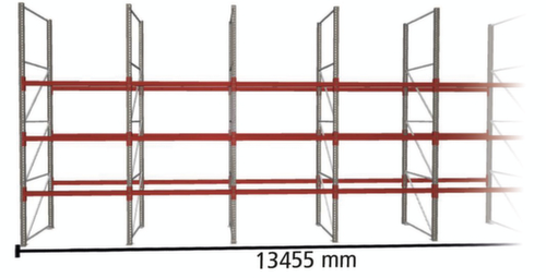 META Rayonnage à palettes MULTIPAL pour 56 palettes, largeur 13455 mm, 4 niveaux de stockage