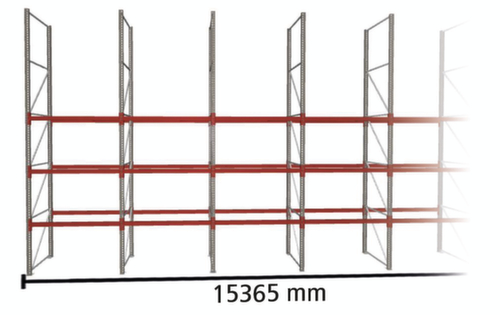 META Rayonnage à palettes MULTIPAL pour 64 palettes, largeur 15365 mm, 4 niveaux de stockage