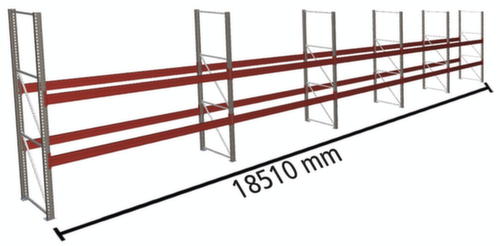 META Rayonnage à palettes MULTIPAL pour 60 palettes, largeur 18510 mm, 3 niveaux de stockage