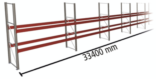 META Rayonnage à palettes MULTIPAL pour 108 palettes, largeur 33400 mm, 3 niveaux de stockage