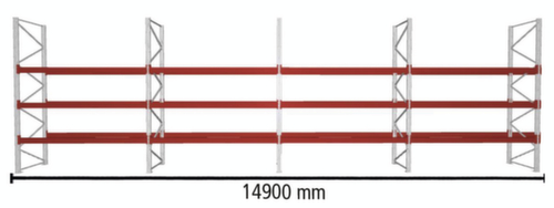 META Rayonnage à palettes MULTIPAL pour 64 palettes, largeur 14900 mm, 4 niveaux de stockage