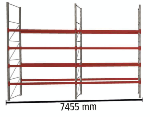 META Rayonnage à palettes MULTIPAL pour 40 palettes, largeur 7455 mm, 5 niveaux de stockage