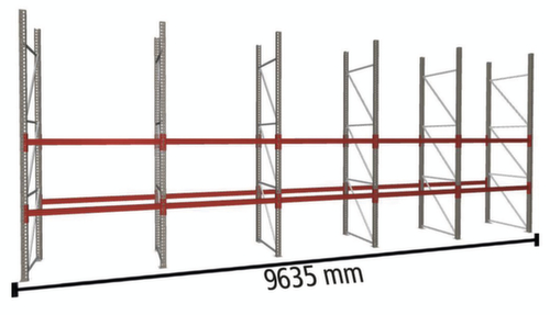 META Rayonnage à palettes MULTIPAL pour 45 palettes, largeur 9635 mm, 3 niveaux de stockage