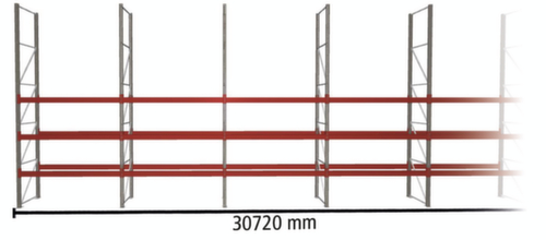 META Rayonnage à palettes MULTIPAL pour 88 palettes, largeur 30720 mm, 4 niveaux de stockage