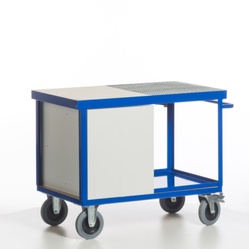 Rollcart Voiture atelier écologique avec cuve et grille étanches à l'huile, force 600 kg, plateau longueur x largeur 1150 x 700 mm