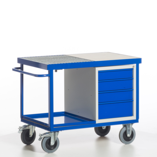 Rollcart Voiture atelier écologique avec cuve et grille étanches à l'huile, force 600 kg, plateau longueur x largeur 1150 x 700 mm
