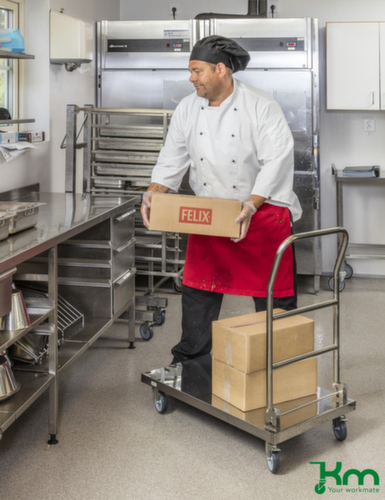 Kongamek Chariot avec barre de poussée en acier inoxydable, force 100 kg, plateau longueur x largeur 820 x 520 mm