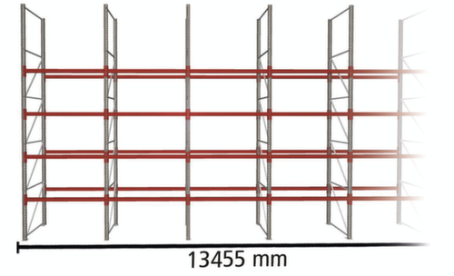 META Rayonnage à palettes MULTIPAL pour 70 palettes, largeur 13455 mm, 5 niveaux de stockage