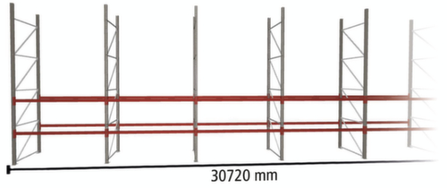 META Rayonnage à palettes MULTIPAL pour 66 palettes, largeur 30720 mm, 3 niveaux de stockage