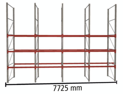 META Rayonnage à palettes MULTIPAL pour 16 palettes, largeur 7725 mm, 4 niveaux de stockage