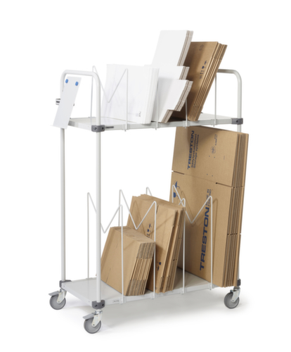 Treston Chariot en carton avec 2 étagères et des supports de séparation en M, force 150 kg, plateau longueur x largeur 1000 x 430 mm  L