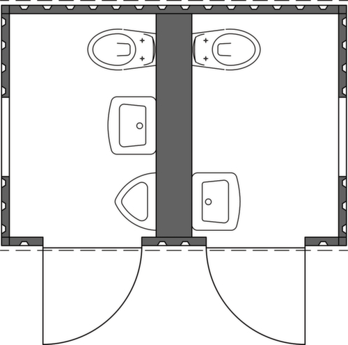 Säbu Conteneurs de toilettes FLADAFI® pour dames et messieurs, hauteur x largeur x profondeur 2600 x 3050 x 2170 mm  L