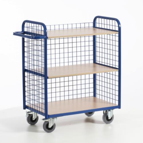 Rollcart Chariot de bureau avec 3 parois grillagées, force 150 kg, 3 plateaux  L