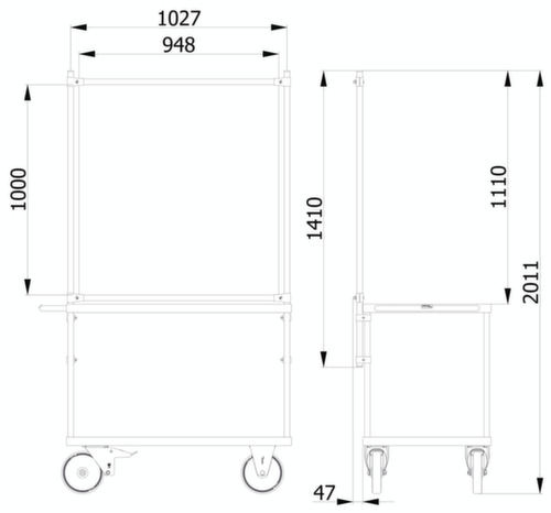 fetra Paroi de protection hygiénique pour servante d'atelier, hauteur x largeur 1410 x 1060 mm  L