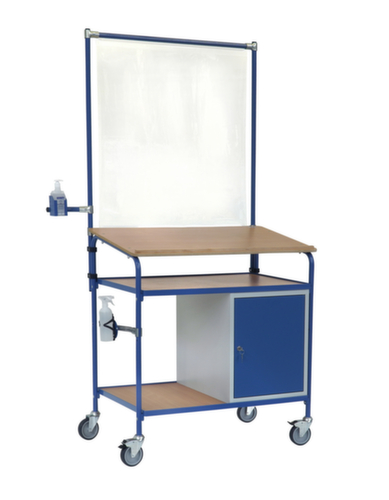 fetra Bureau mobile avec équipement de contrôle des infections, RAL7035 gris clair/RAL5007 bleu brillant