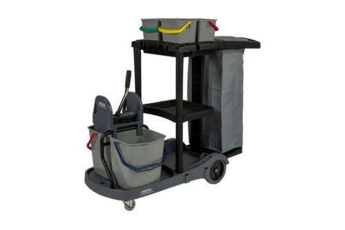 Chariot de nettoyage avec sac de 120 litres et presse à balais, 4x4 l/2x17 l seau en rouge/bleu/vert/jaune  L