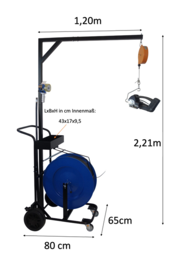 chariot-dévidoir avec dispositif de suspension pour outils de cerclage  L