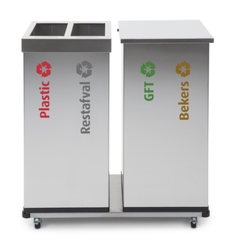 chariot Carro pour 2 collecteurs de matières recyclables, pour 110 l bacs, acier inoxydable  L