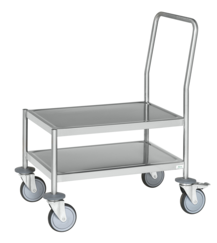 Chariot avec barre de poussée en acier inoxydable, force 200 kg, plateau longueur x largeur 625 x 415 mm  L