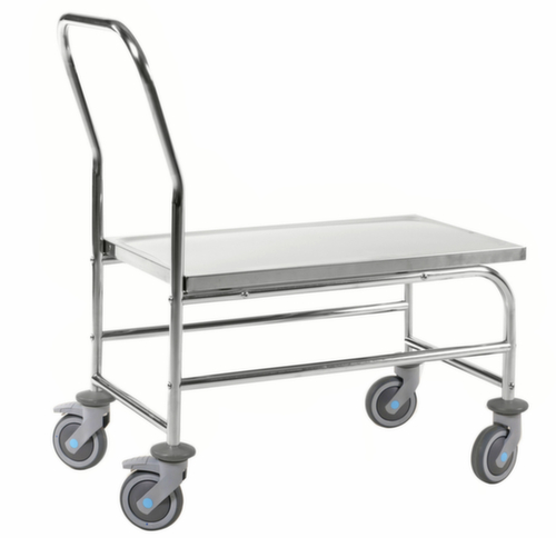 Chariot avec barre de poussée en acier inoxydable, force 100 kg, plateau longueur x largeur 710 x 360 mm  L