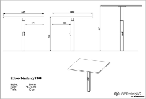 Angle de liaison anguleux GW-MAILAND 7906 avec pied d'appui, largeur x profondeur 800 x 800 mm, plaque graphite  L