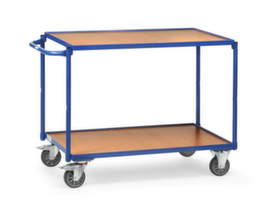 fetra chariot à plateaux léger tablettes en bois avec bord 850x500 mm, force 300 kg, 2 plateaux