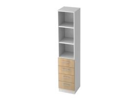 Etagère combinée Sina avec tiroirs, 3 compartiments de rayonnage, largeur 406 mm, blanc/chêne