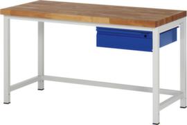 RAU établi à hauteur réglable Serie 8000 avec plateau en hêtre, 1 tiroir, RAL7035 gris clair/RAL5010 bleu gentiane