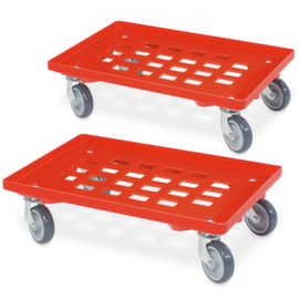 Kit chariots à bac avec plateau grillagé, force 250 kg, rouge