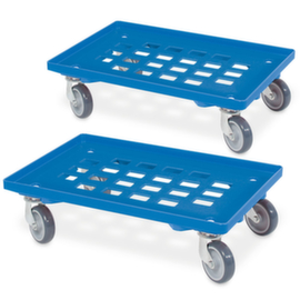 Kit chariots à bac avec plateau grillagé, force 250 kg, bleu