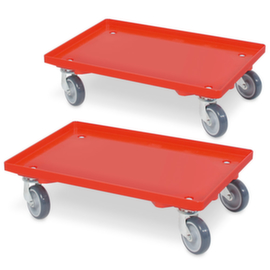 Chariot à caisses avec zone de chargement en plastique, force 250 kg, rouge