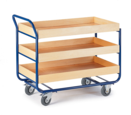 Rollcart Chariot à plateaux avec conteneurs en bois 775x475 mm, force 150 kg, 3 plateaux