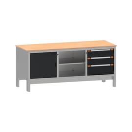 Thurmetall Établi EcoBlox 3C avec panneau multiplis, 3 tiroirs, 1 armoire, 2 tablettes, gris/RAL7016 gris anthracite