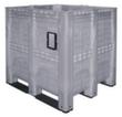 Méga-container 7 fois empilable + parois perforées, capacité 1400 l, gris, patins