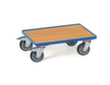 fetra Rouleau de transport pour conteneurs Euronorm avec plateforme et bord de chargement en bois, force 250 kg, RAL5007 bleu brillant