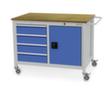 Bedrunka + Hirth Établi mobile, 4 tiroirs, 1 armoire, RAL7035 gris clair/RAL 5012 bleu clair