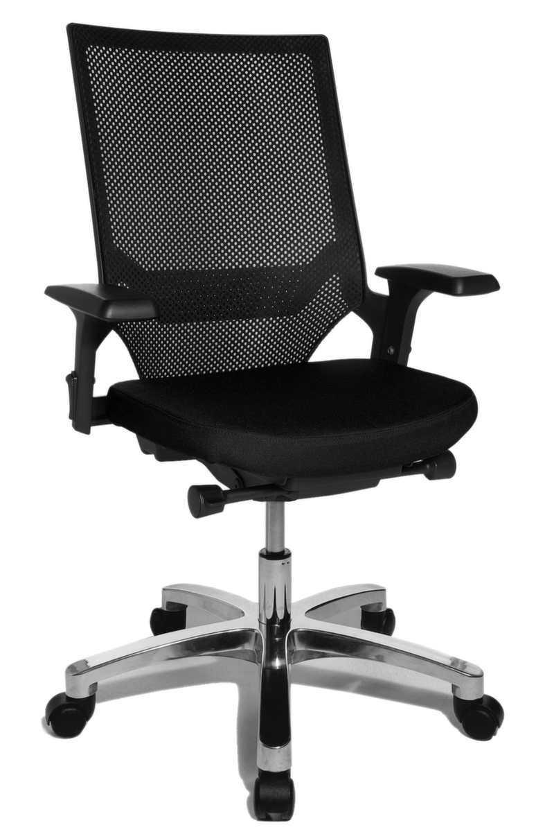 Topstar Siège de bureau pivotant Autosynchro SY avec accoudoirs, dossier maille avec support, noir  ZOOM