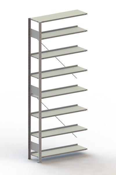 META Rayonnage sans boulons pour classeurs élément suivant, 8 tablettes, RAL7035 gris clair  ZOOM