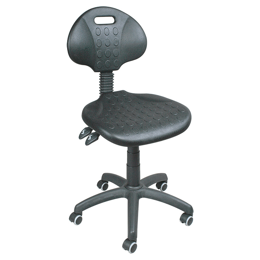 siège d'atelier pivotant très robuste, assise mousse PU noir, avec 5 roulettes  ZOOM