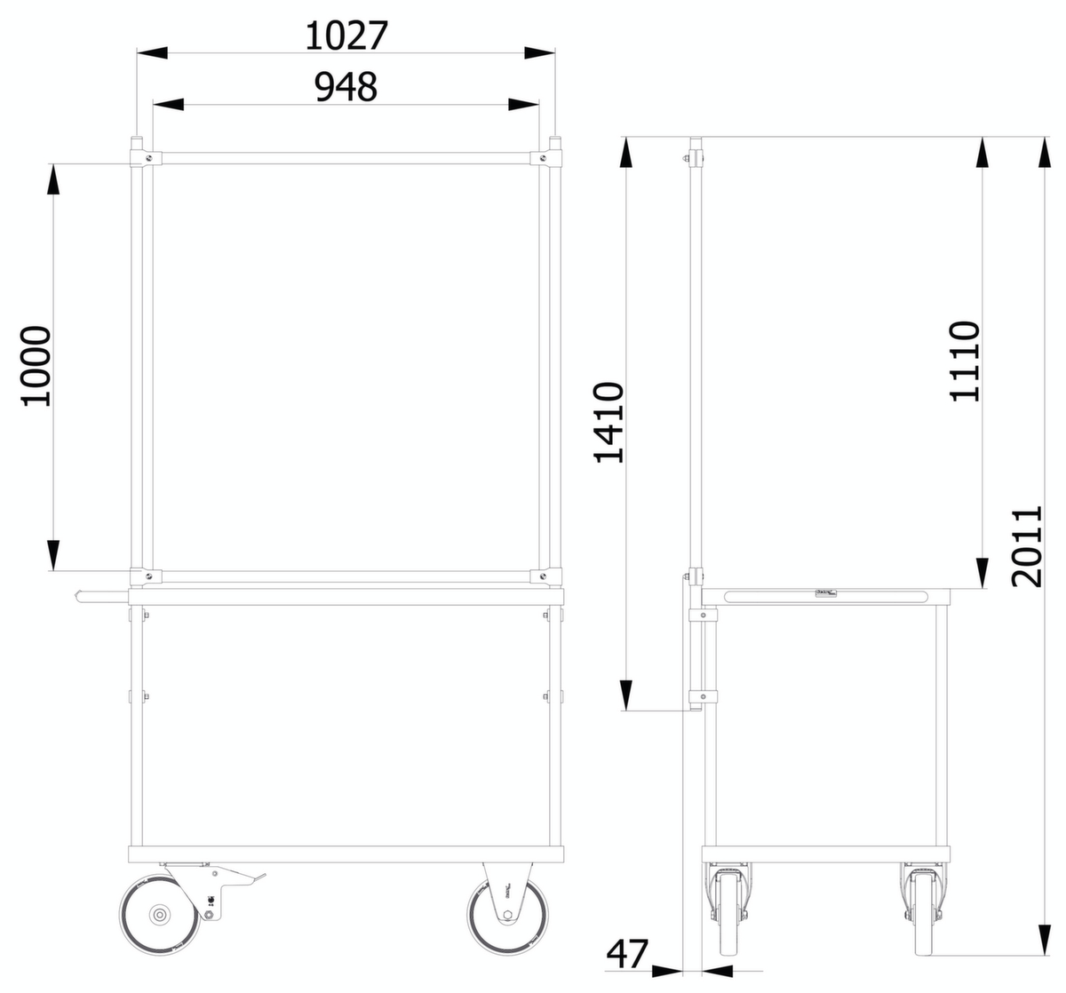 fetra Paroi de protection hygiénique pour servante d'atelier, hauteur x largeur 1410 x 1060 mm  ZOOM