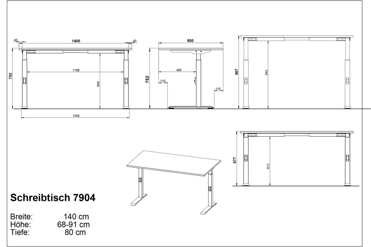 Bureau à hauteur réglable GW-MAILAND 7904  ZOOM