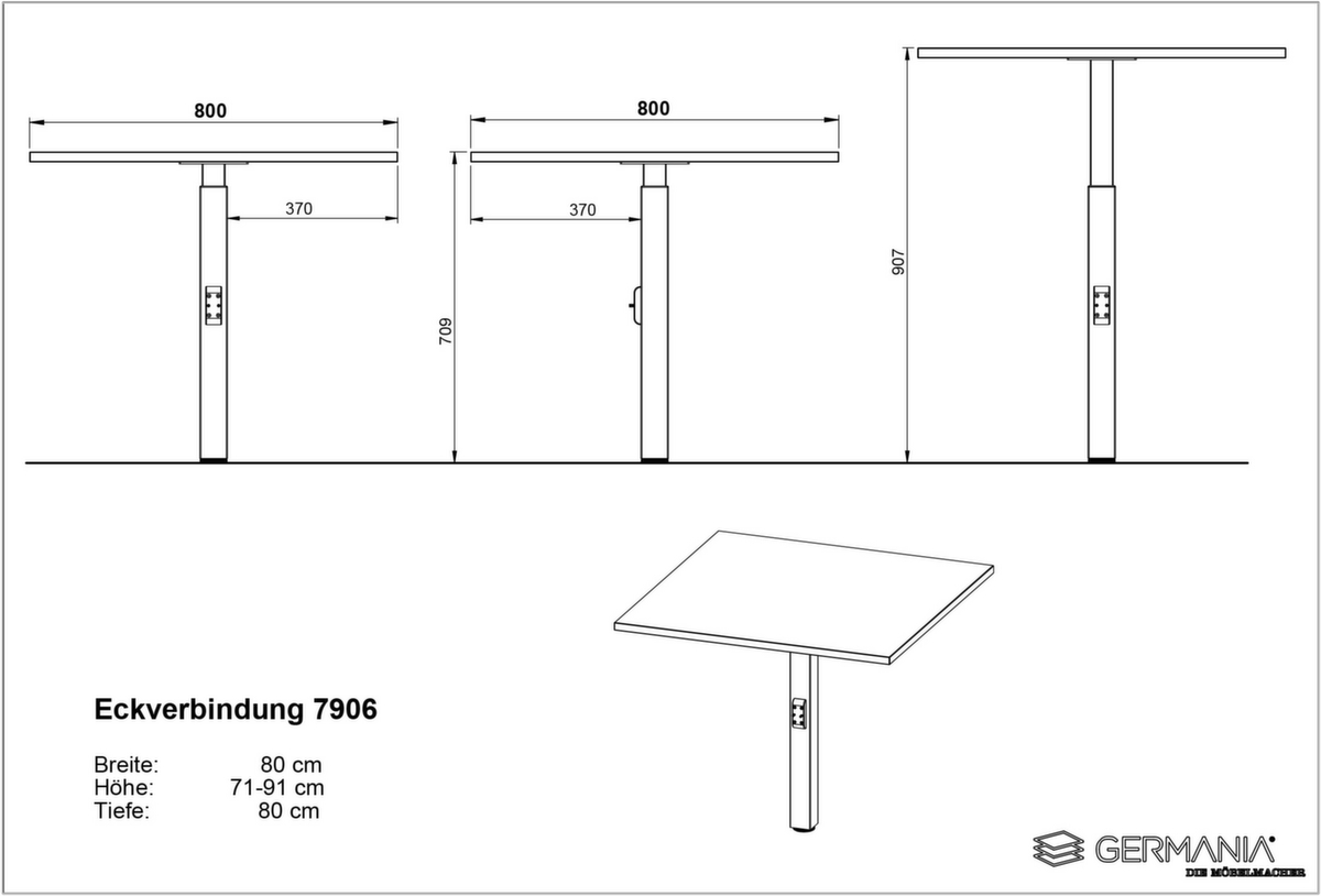 Angle de liaison anguleux GW-MAILAND 7906 avec pied d'appui, largeur x profondeur 800 x 800 mm, plaque graphite  ZOOM