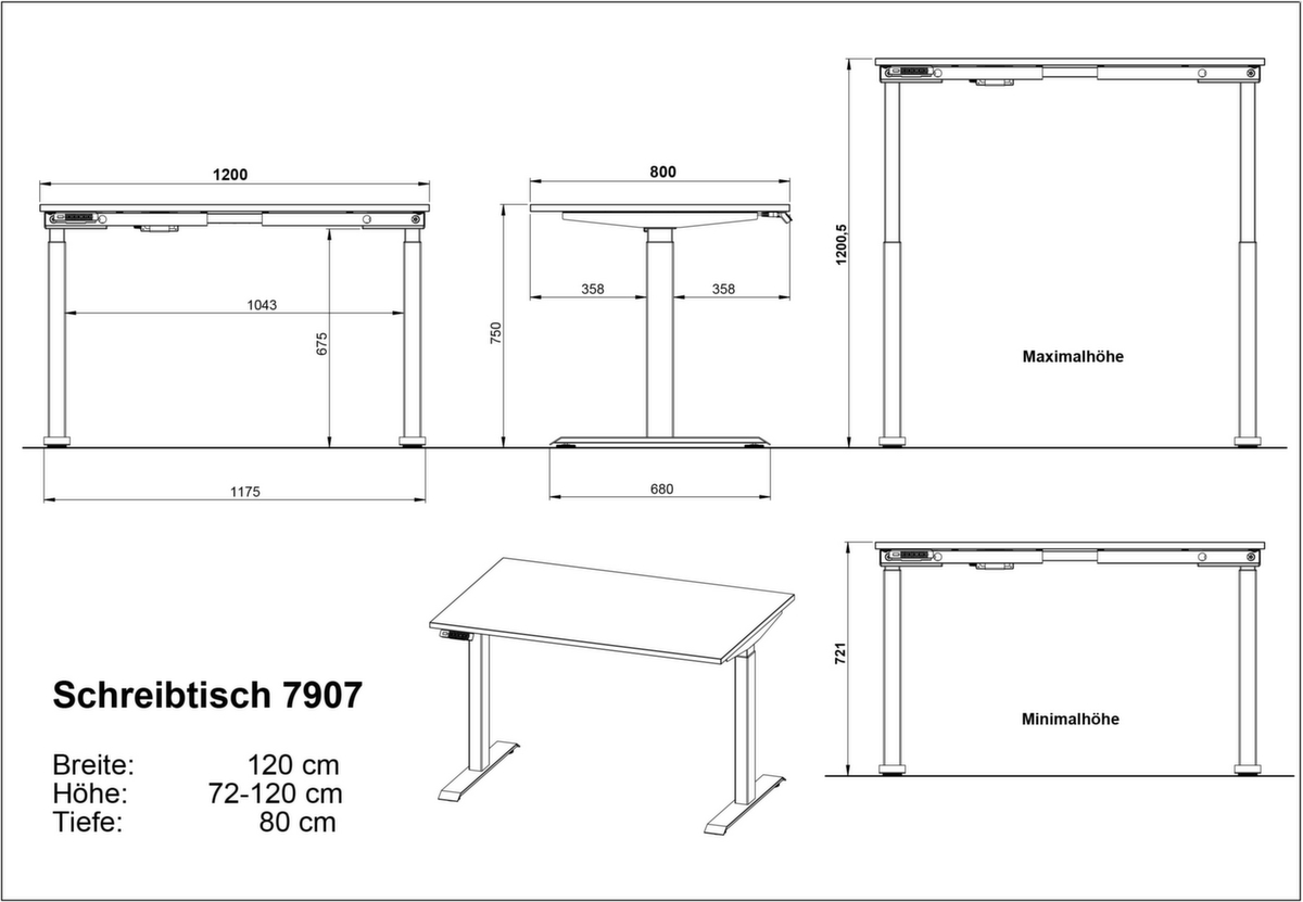 Bureau à hauteur réglable électriquement GW-MAILAND 7907  ZOOM