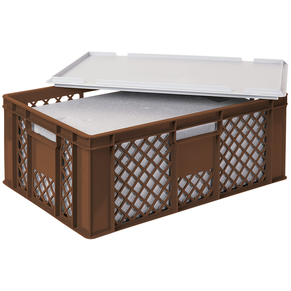 Bac gerbable norme Europe avec boîte isotherme, marron, capacité 43 l, couvercle indépendant pour boîte isotherme  ZOOM