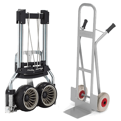 Vergleich zwischen klappbarer Transportkarre und klassischer Sackkarre